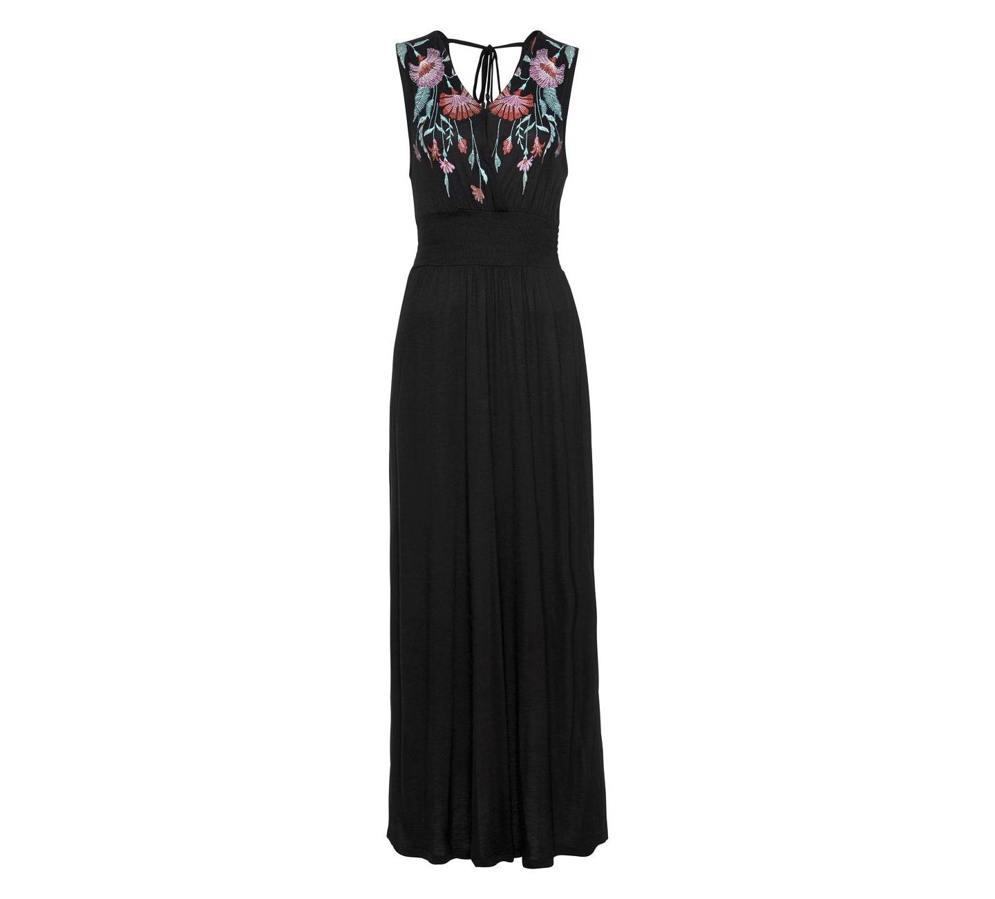 Женское платье LASCANA Viscose Floral Print Embroidered Column V-Neck Maxi, цвет: Чёрный — фото 5