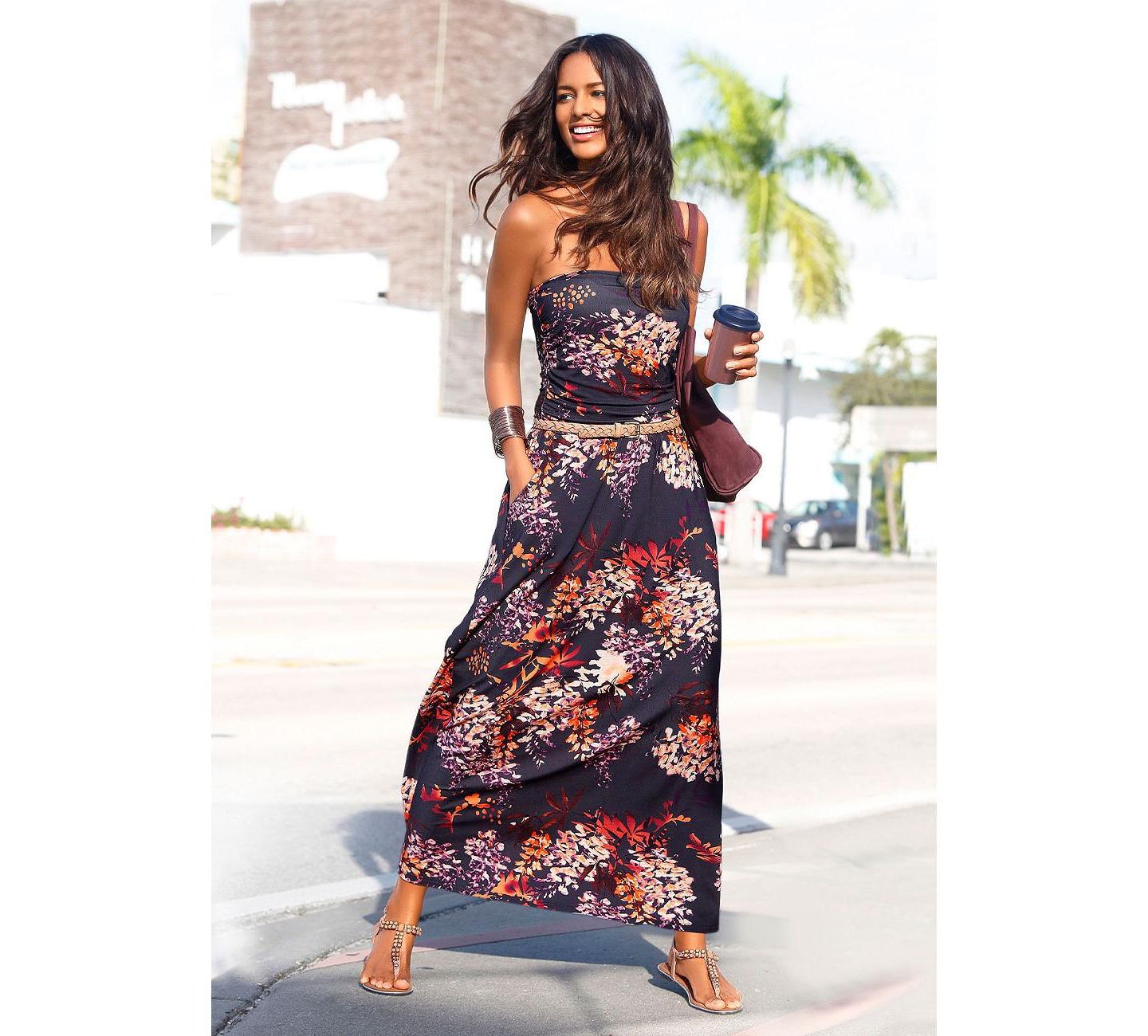 Женское платье LASCANA Viscose Printed with Pockets Style Bandeau Maxi, цвет: Разноцветный с принтом — фото 2
