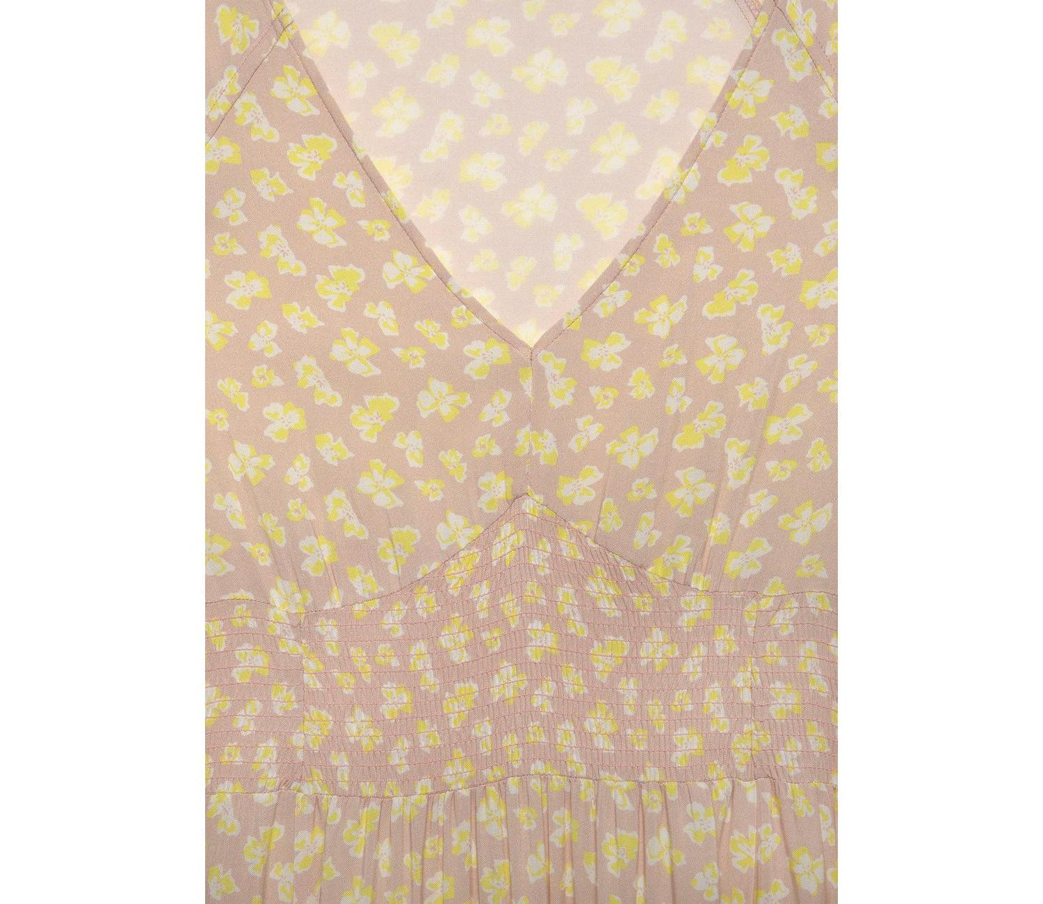 Women's Viscose Floral Print Ruffle-Trim Style V-Neck Maxi Dress