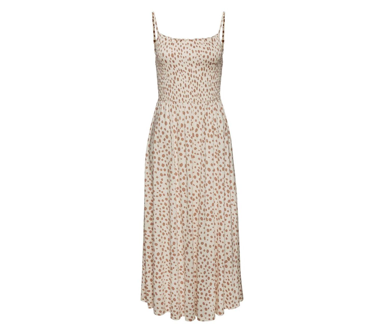 Women's Viscose Printed Smocked Dot A-Line Square-Neck Midi Dress