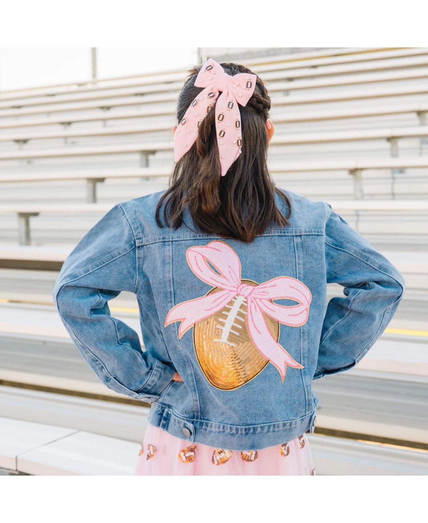 Big Girls (2T-4T) Football Sequin Patch Denim Jacket