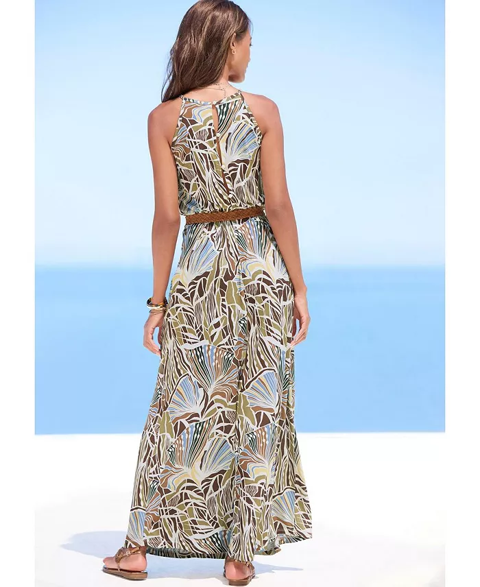 Women's Viscose Printed A-Line Elastic-Waist Maxi Dress - thumbnail 3