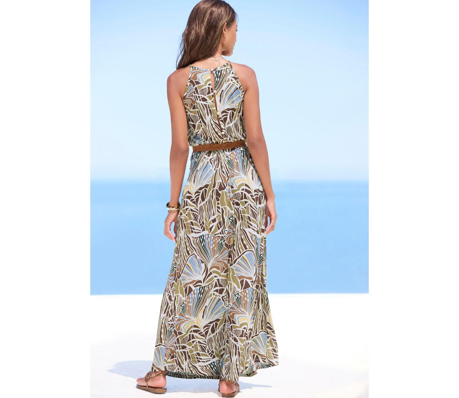 Women's Viscose Printed A-Line Elastic-Waist Maxi Dress