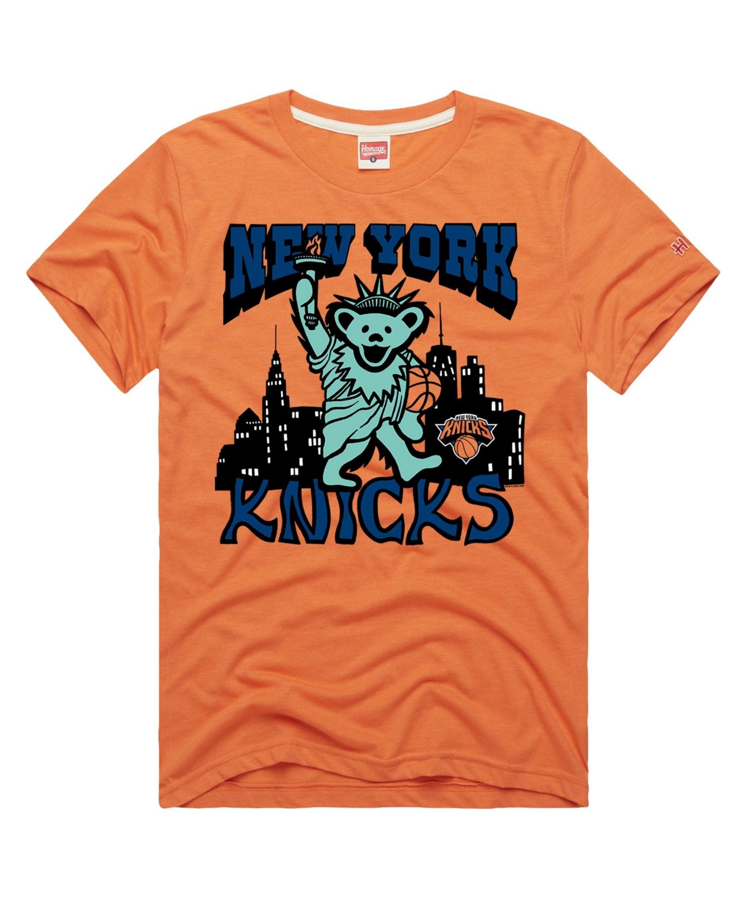Men's and Women's Orange New York Knicks x The Grateful Dead Bear Tri-Blend T-Shirt