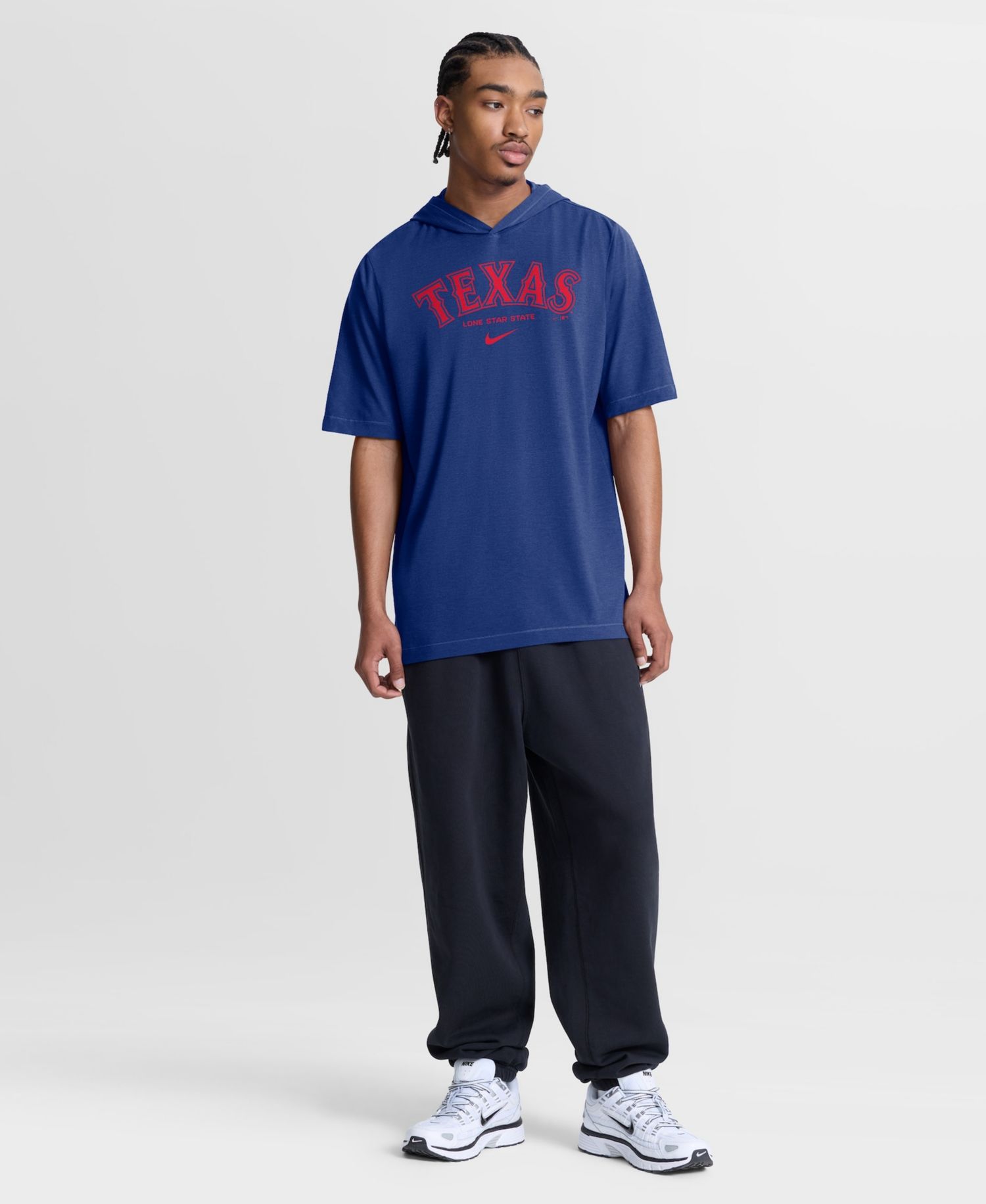 Men's Royal Texas Rangers Arched Wordmark Tri-Blend Hooded T-Shirt