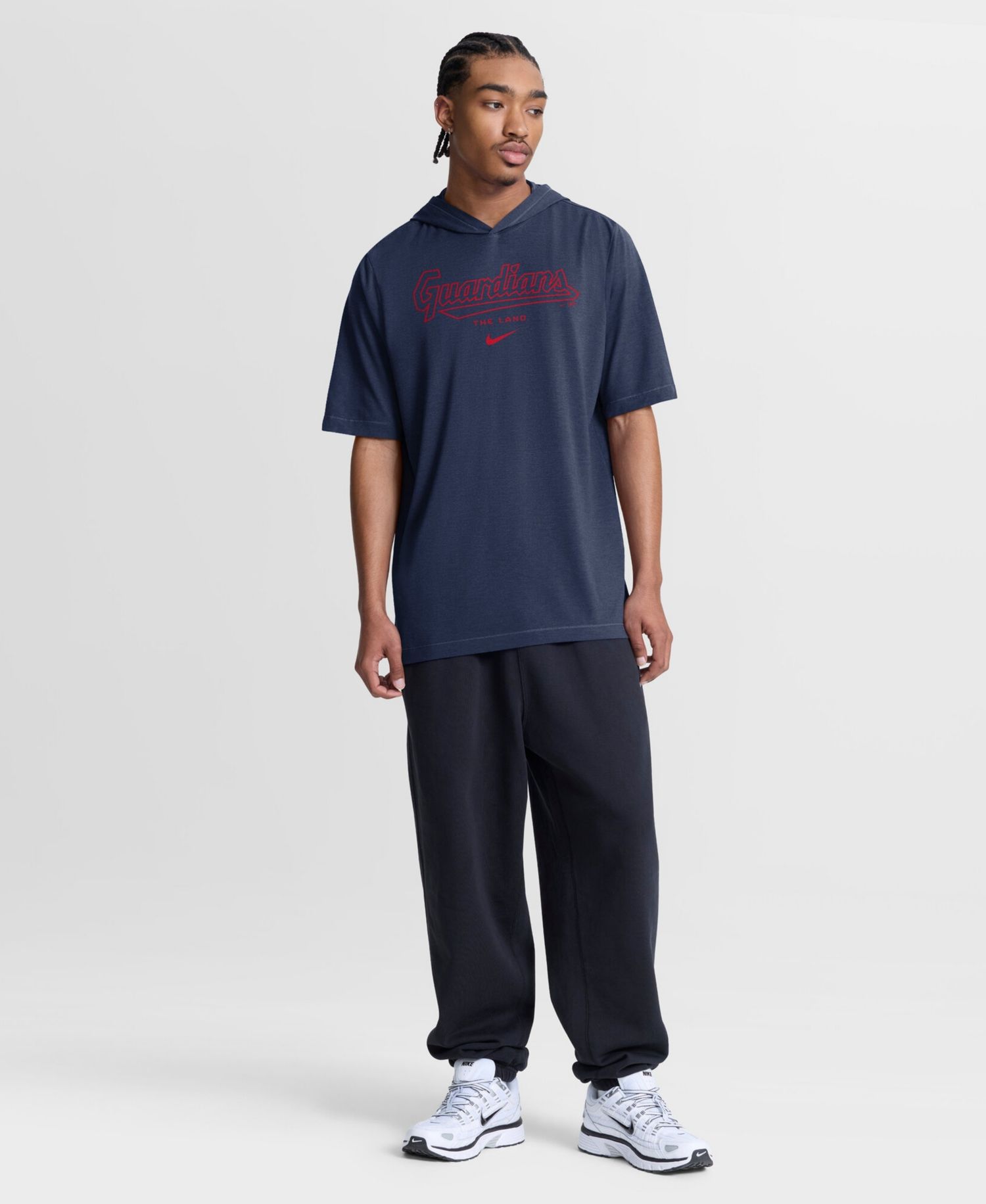 Men's Navy Cleveland Guardians Arched Wordmark Tri-Blend Hooded T-Shirt