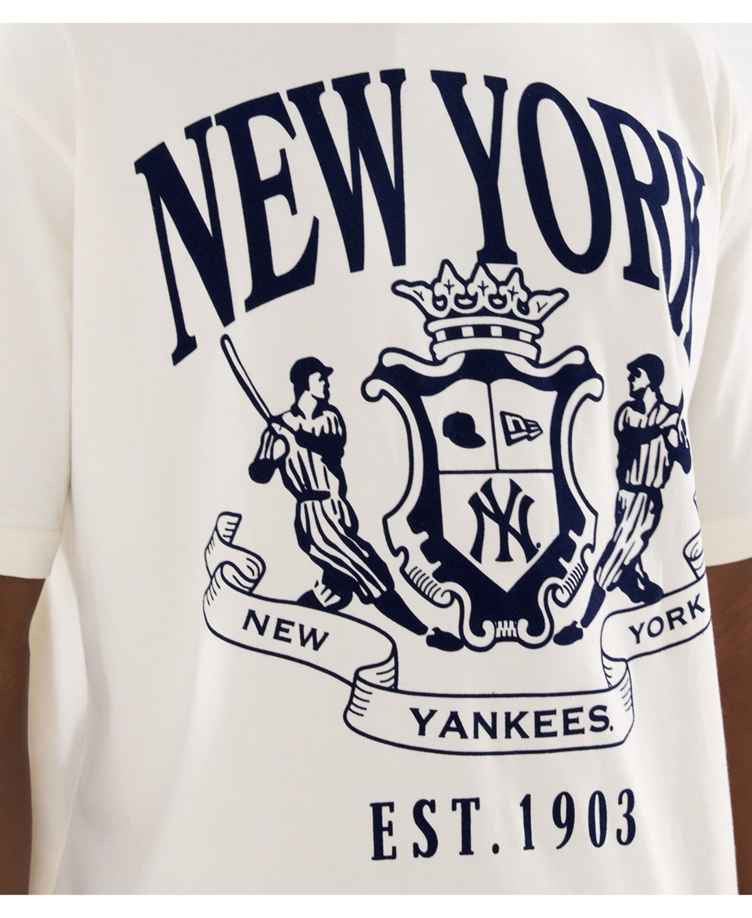 Men's Beige New York Yankees Lifestyle Coat of Arms Flocking T-Shirt