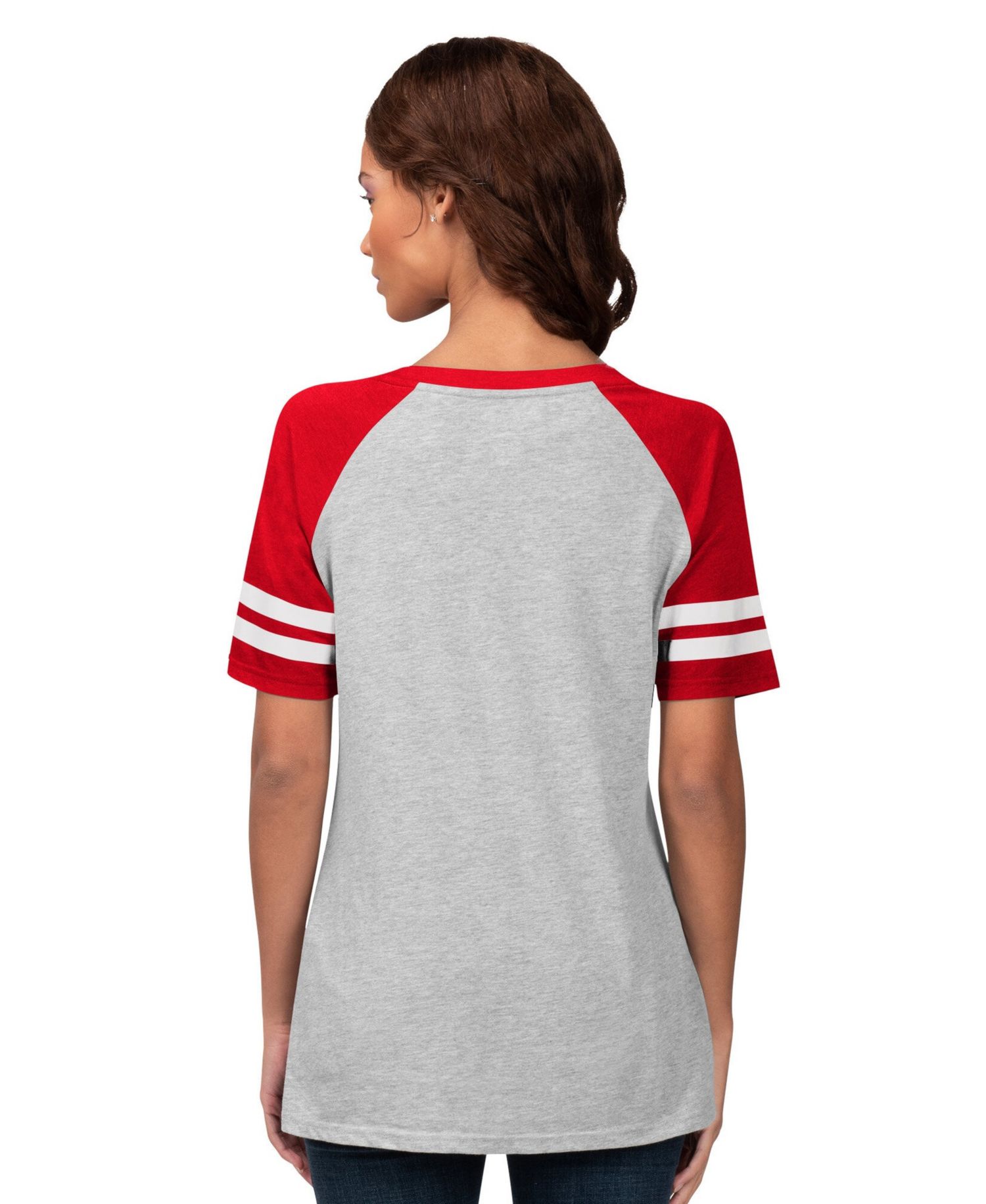 Women's Heather Gray Chicago Cubs Goal Line Raglan V-Neck T-Shirt