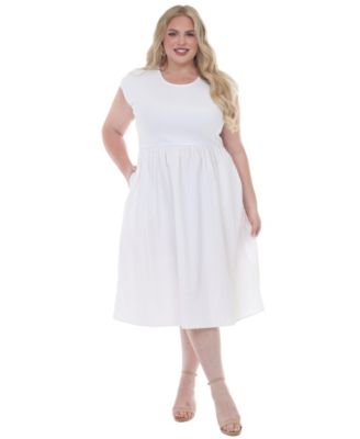Plus Size Ultrasoft Cotton Knit to Woven Midi Dress
