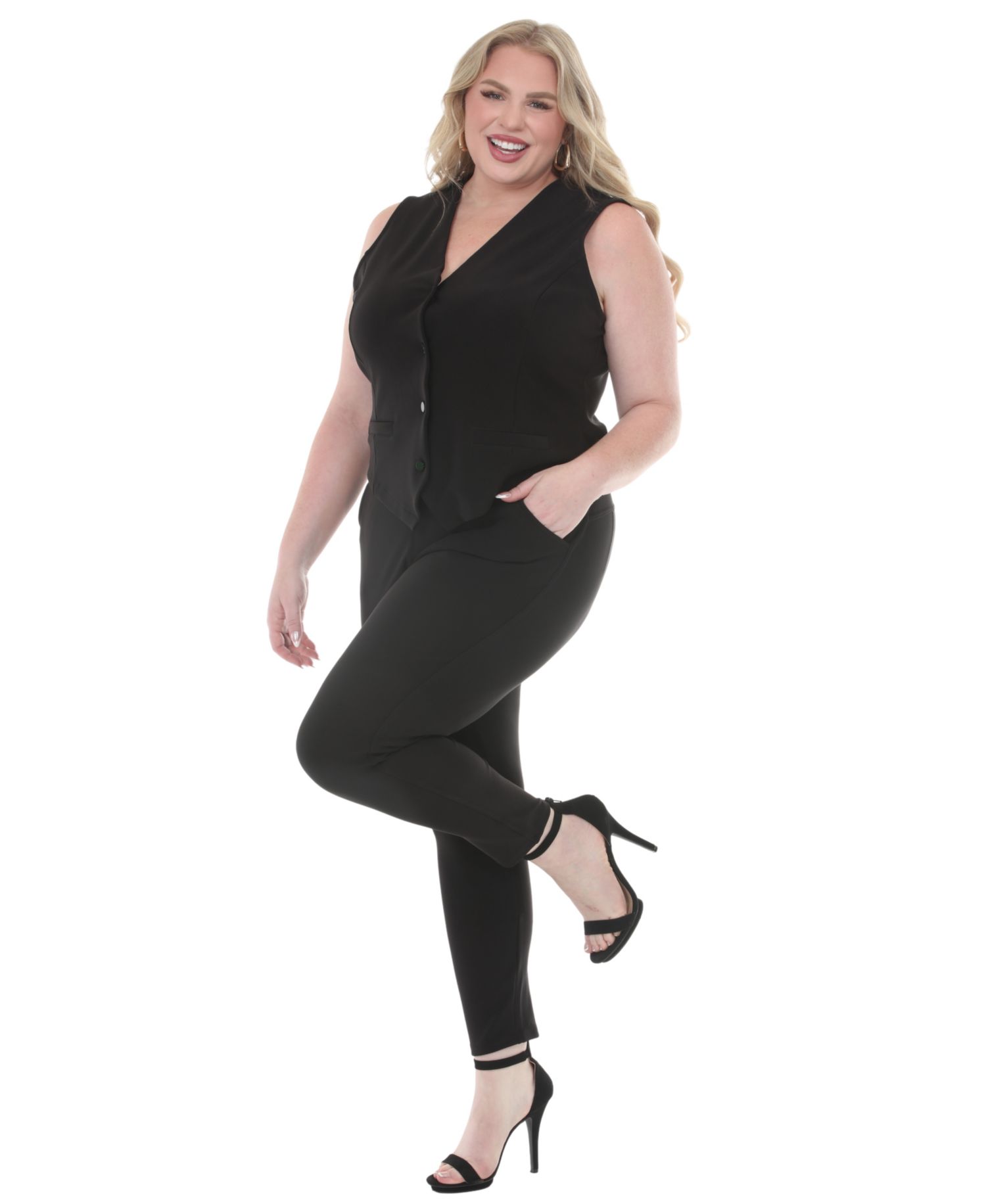 Plus Size Tailored Vest Ankle Pants Matching Set