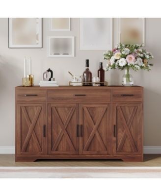 55" Sideboard Buffet Cabinet, Wooden Coffee Bar Cabinet with 3 Drawers and Adjustable Shelf, Floor Cupboard for Kitchen, Living Room