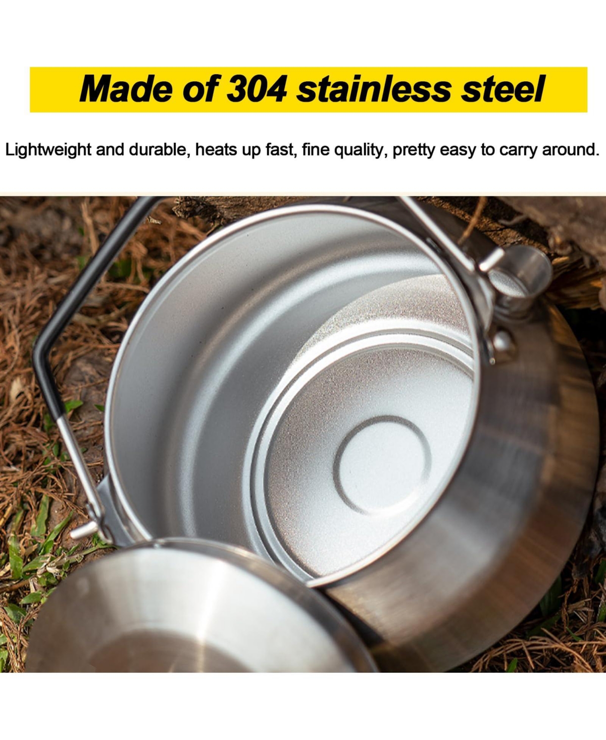 Piscifun 1L Stainless Steel Camping Kettle Portable Fast Heating For Outdoor Hiking Travel