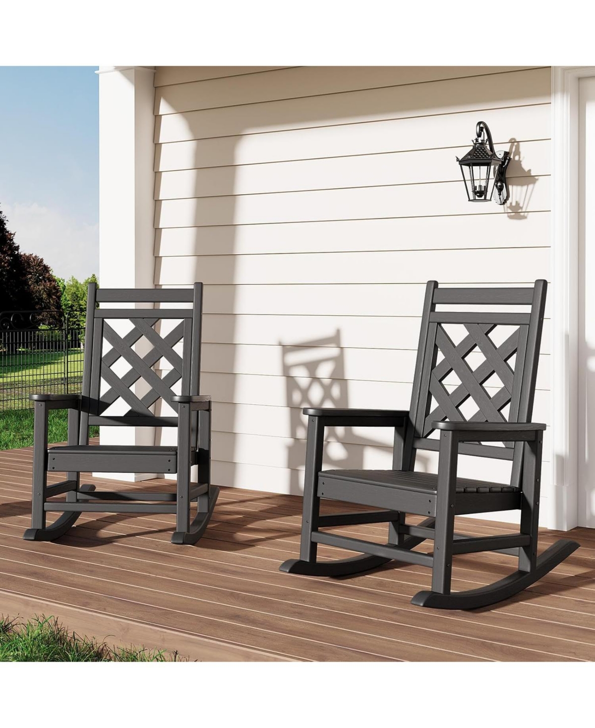 GarveeLife Set of 2 Outdoor Rocking Chairs, Weather-Resistant Porch Rockers with Wood Texture, 380 lb Capacity