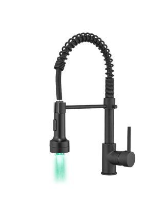 LED Commercial Kitchen Faucet Single Handle Single Lever Pull Down Sprayer 360 Rotatable High Arch Gooseneck Sink Faucet