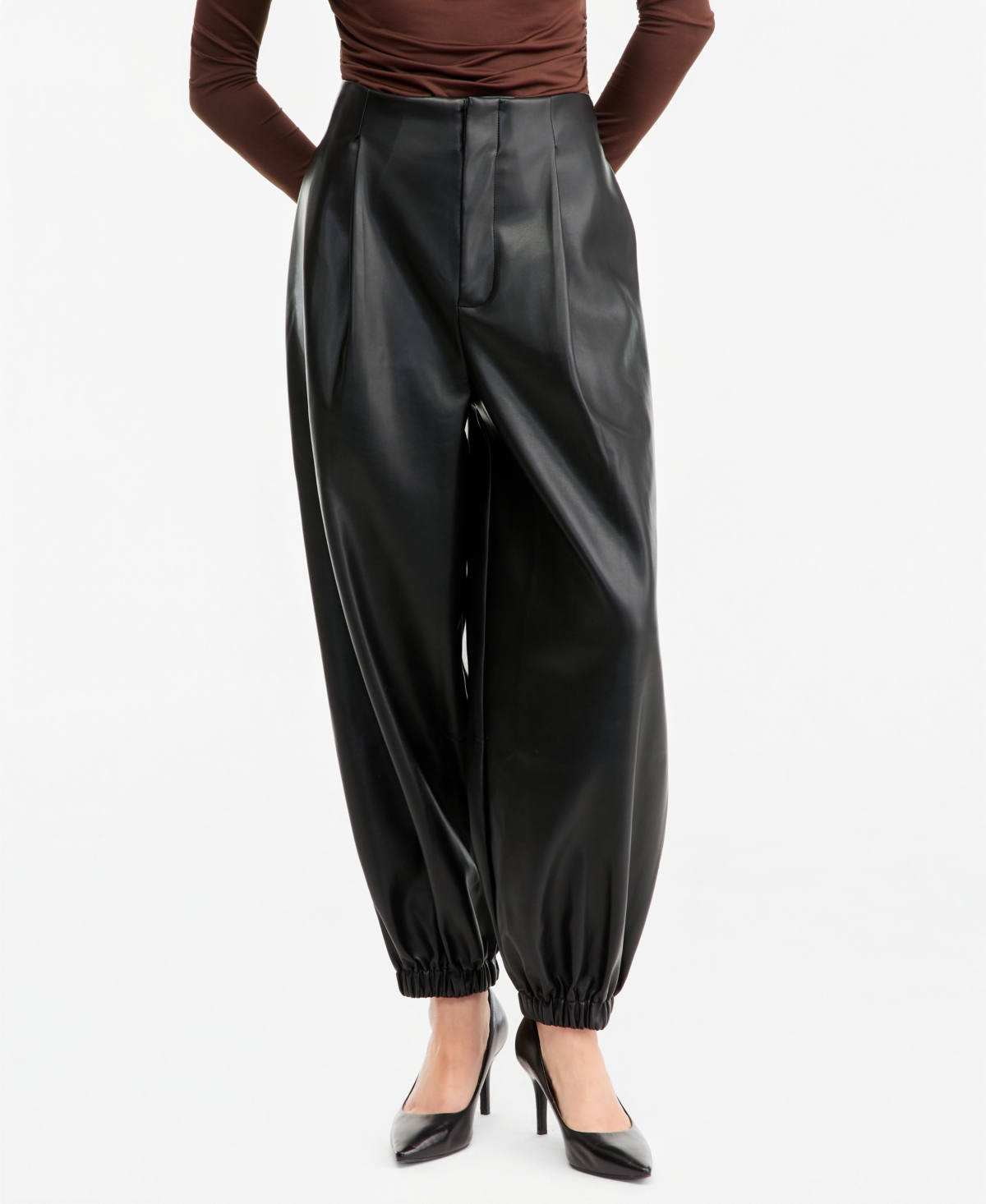 Bar Iii Women's High-Rise Pleated Faux Leather Pants, Macy's Exclusive