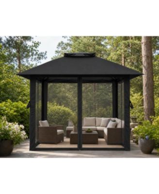 10x10 Outdoor Gazebo with Mesh Netting – Metal Frame Patio Canopy, Eave Shelter for Garden and Patio, No Sidewalls