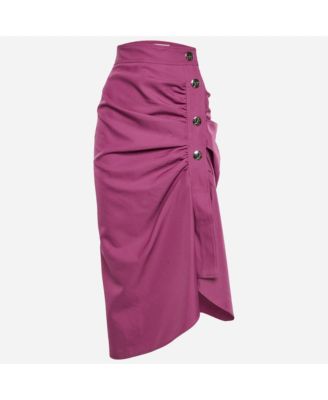 Women's Magenta Gabardine Ruched Asymmetric Midi Skirt