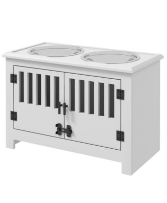 Dog Food Storage Cabinet Elevated Feeding Station with 2 Steel Bowls