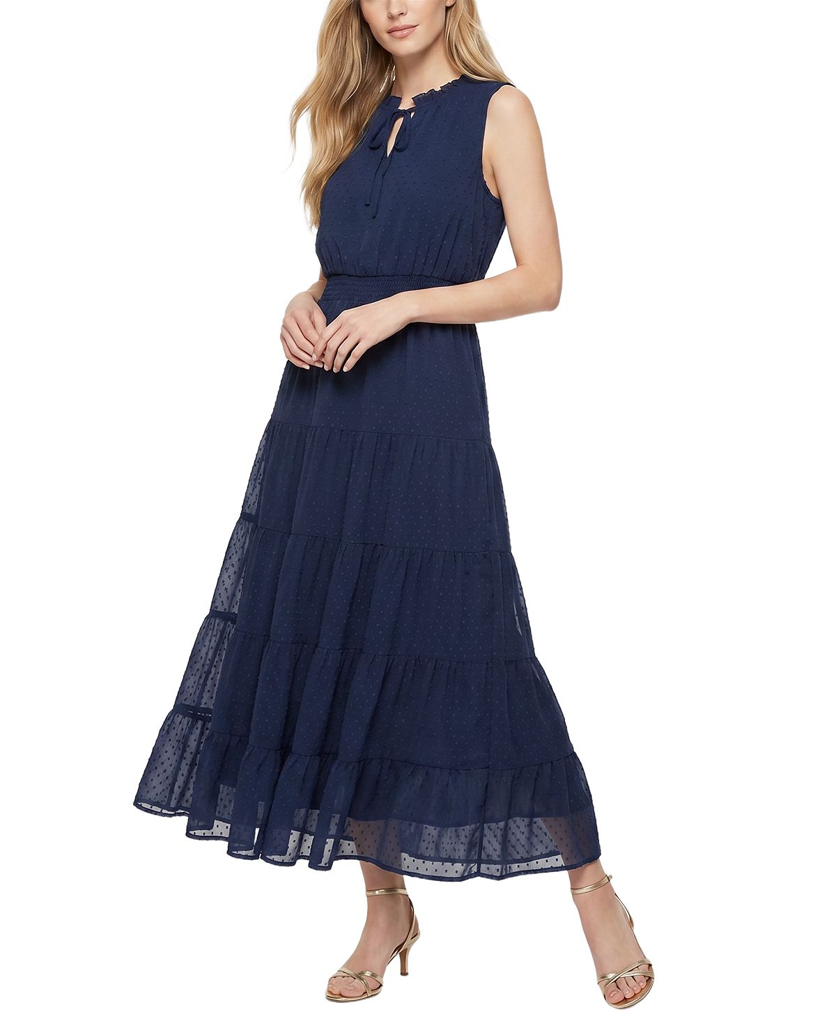 NY Collection Women's Sleeveless Tiered Swiss Dot Maxi Dress view 1 — MAYCSS fashion products