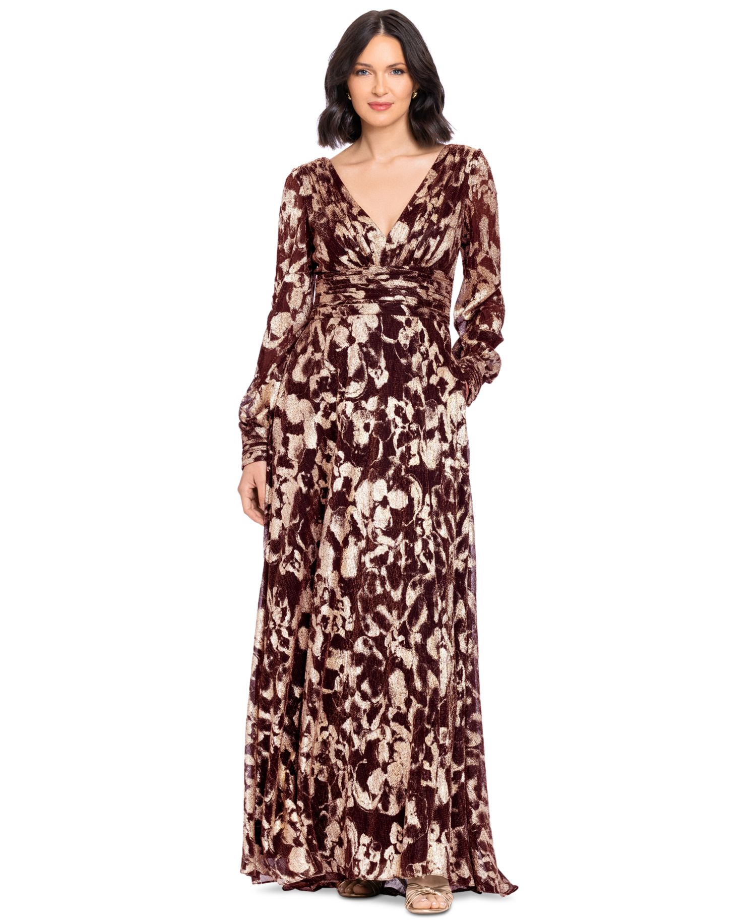 Petite V-Neck Long-Sleeve A-Line Gown