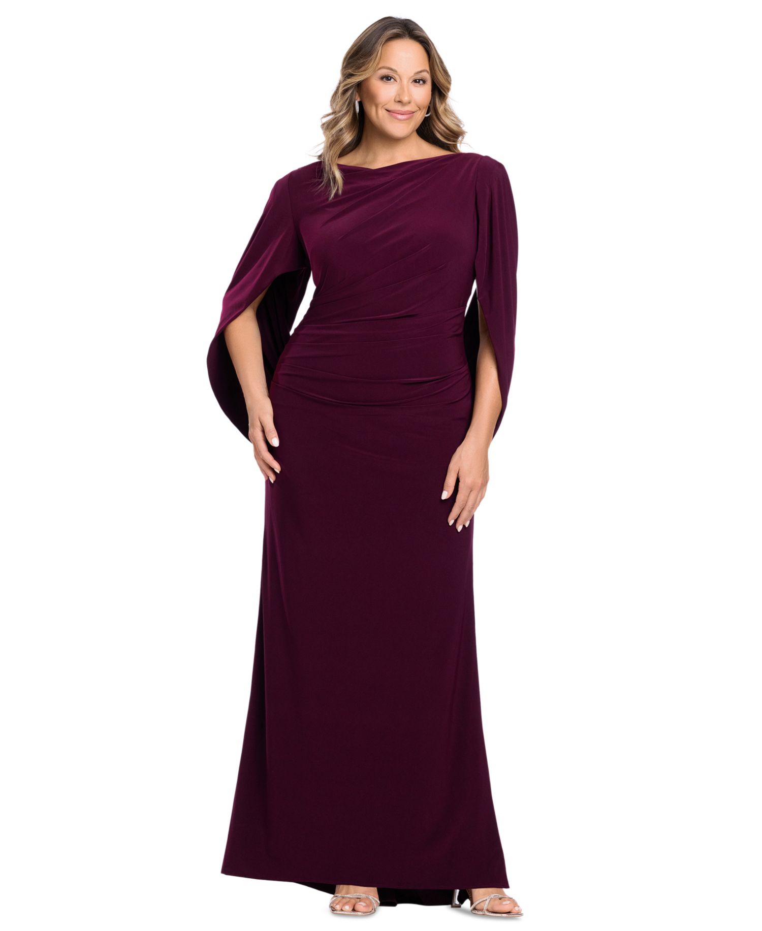 Plus Size Long-Sleeve Boat Neck Maxi Dress