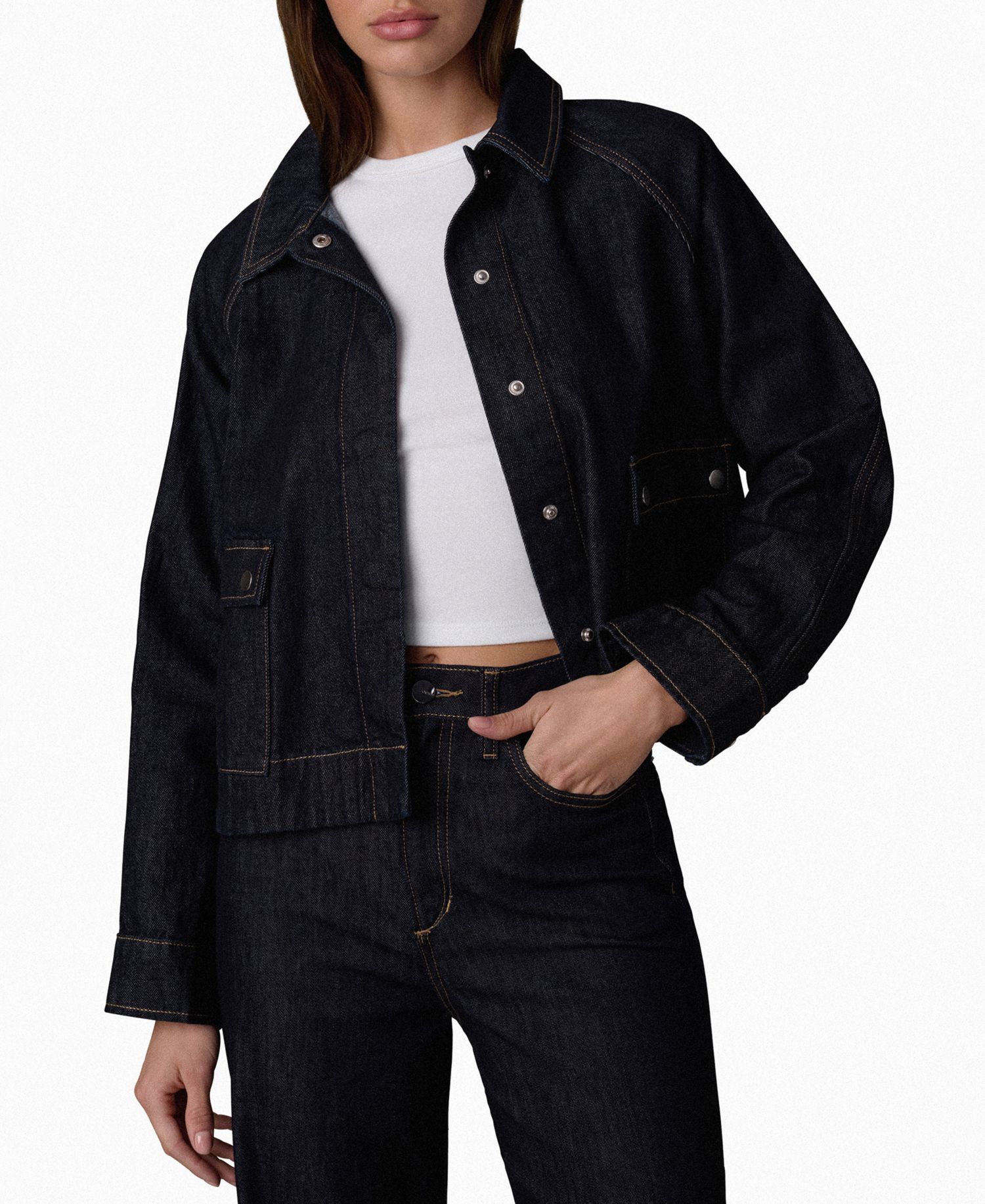 Women's Collared Patch Pocket Denim Swing Jacket