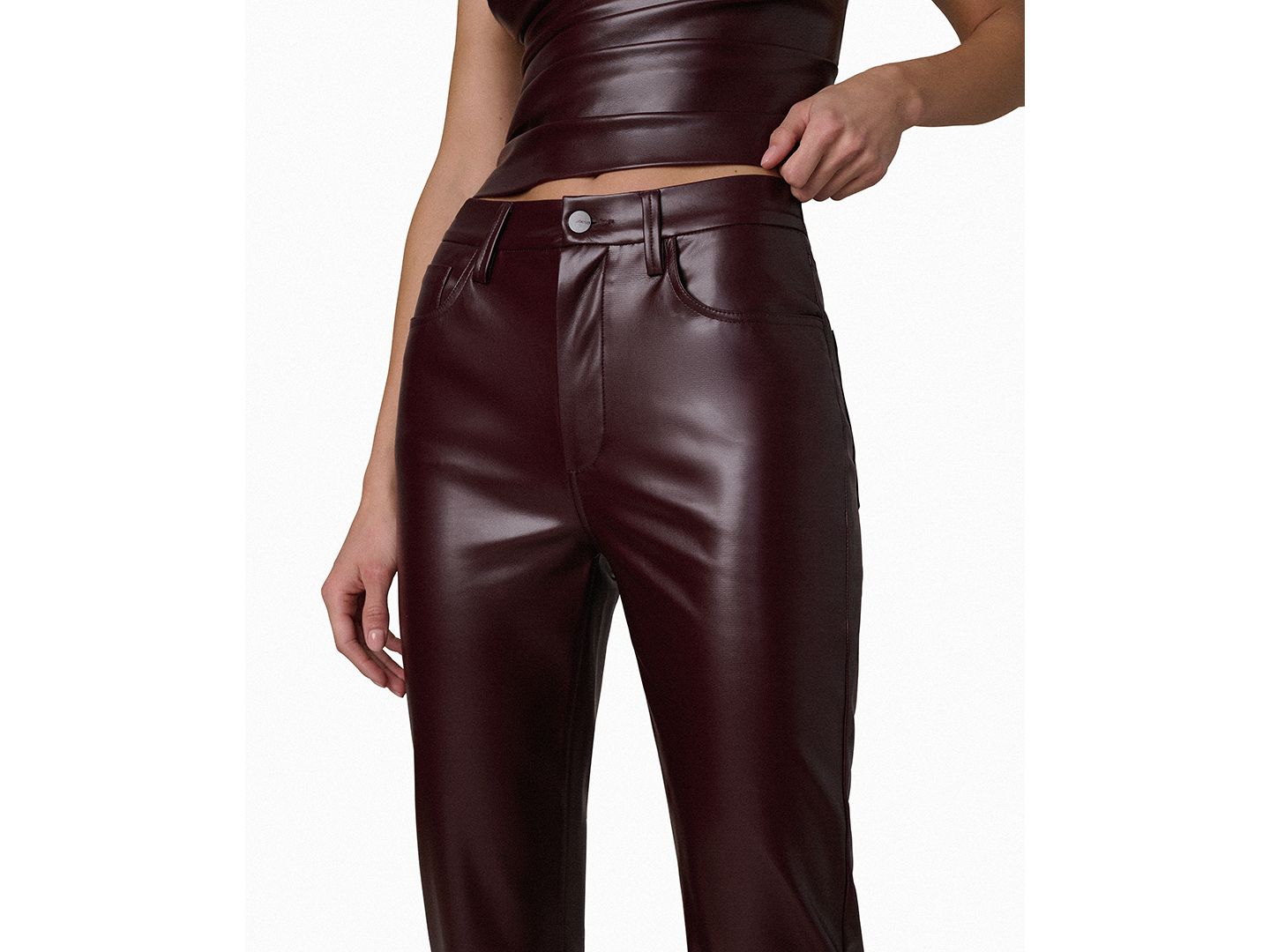 Женские брюки Joe's Jeans The Margot Faux-Leather High-Rise Slim Ankle, цвет: Каберне — фото 4