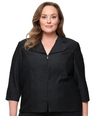 Plus Size Metallic Jacquard Front Zipper Jacket