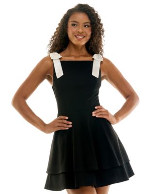 Juniors' Square Neck Bow Straps Mini Dress