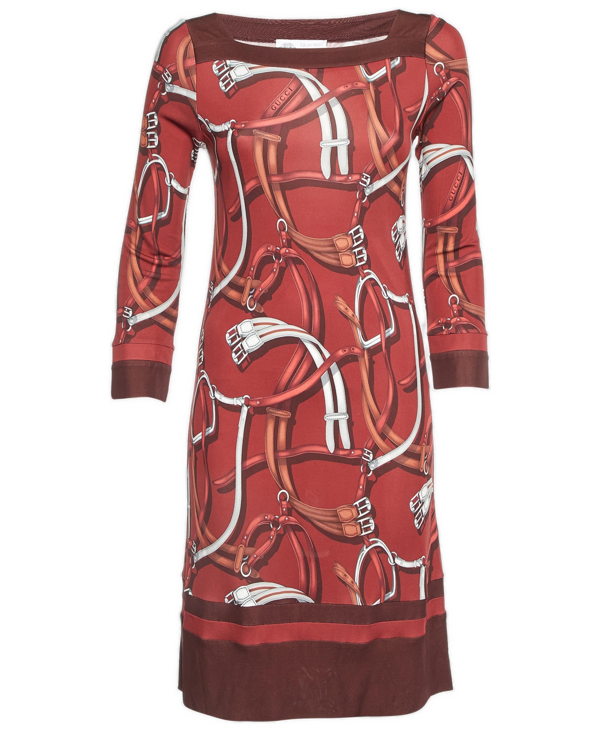 Pre-Owned Gucci Women's Equestrian Printed Jersey Knee-Length Dress