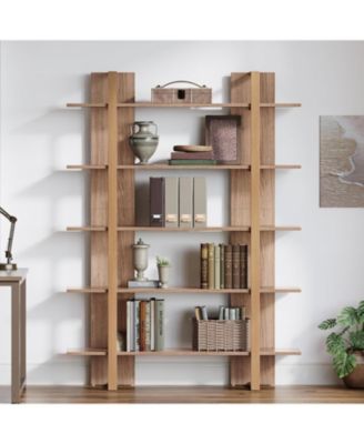 5-Tier 47" Bookshelf: Boho Open Display Shelving Unit for Living Room, Office, Bedroom, Metal and Wood