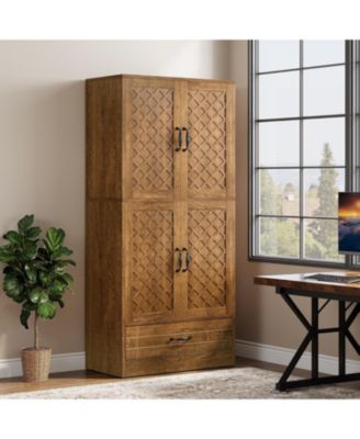 70" Bookshelf with Door: Farmhouse Tall Storage Cabinet with Drawer, Retro Library Bookshelves for Home Office, Living Room