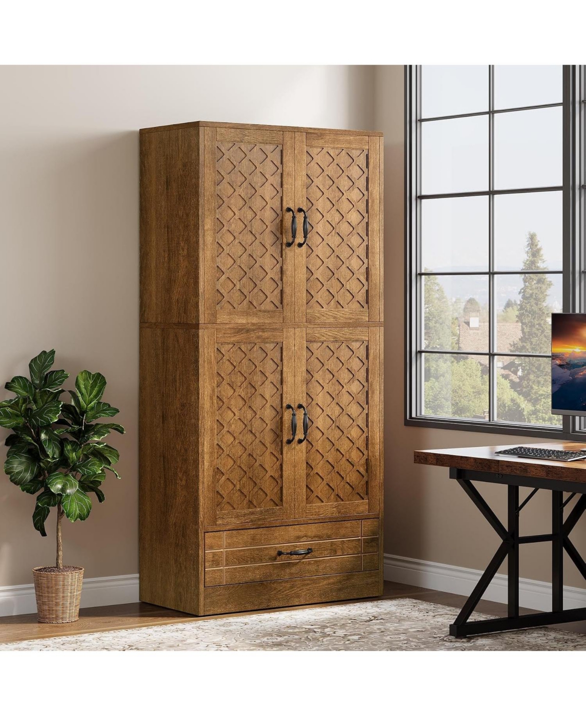 Tribesigns 70" Bookshelf with Door: Farmhouse Tall Storage Cabinet with Drawer, Retro Library Bookshelves for Home Office, Living Room