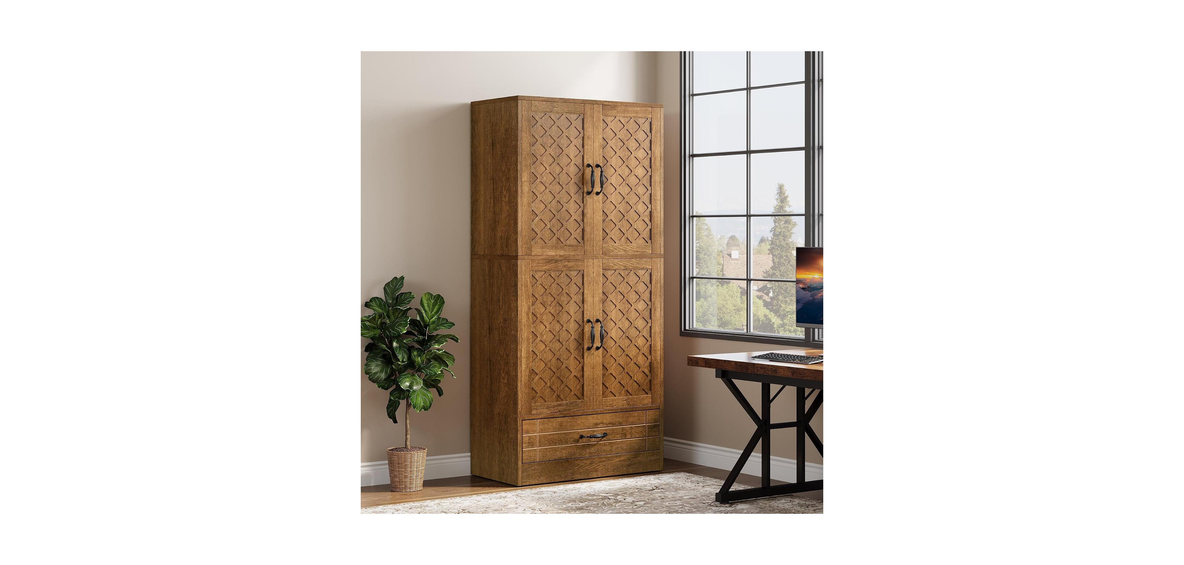 Tribesigns 70" Bookshelf with Door: Farmhouse Tall Storage Cabinet with Drawer, Retro Library Bookshelves for Home Office, Living Room