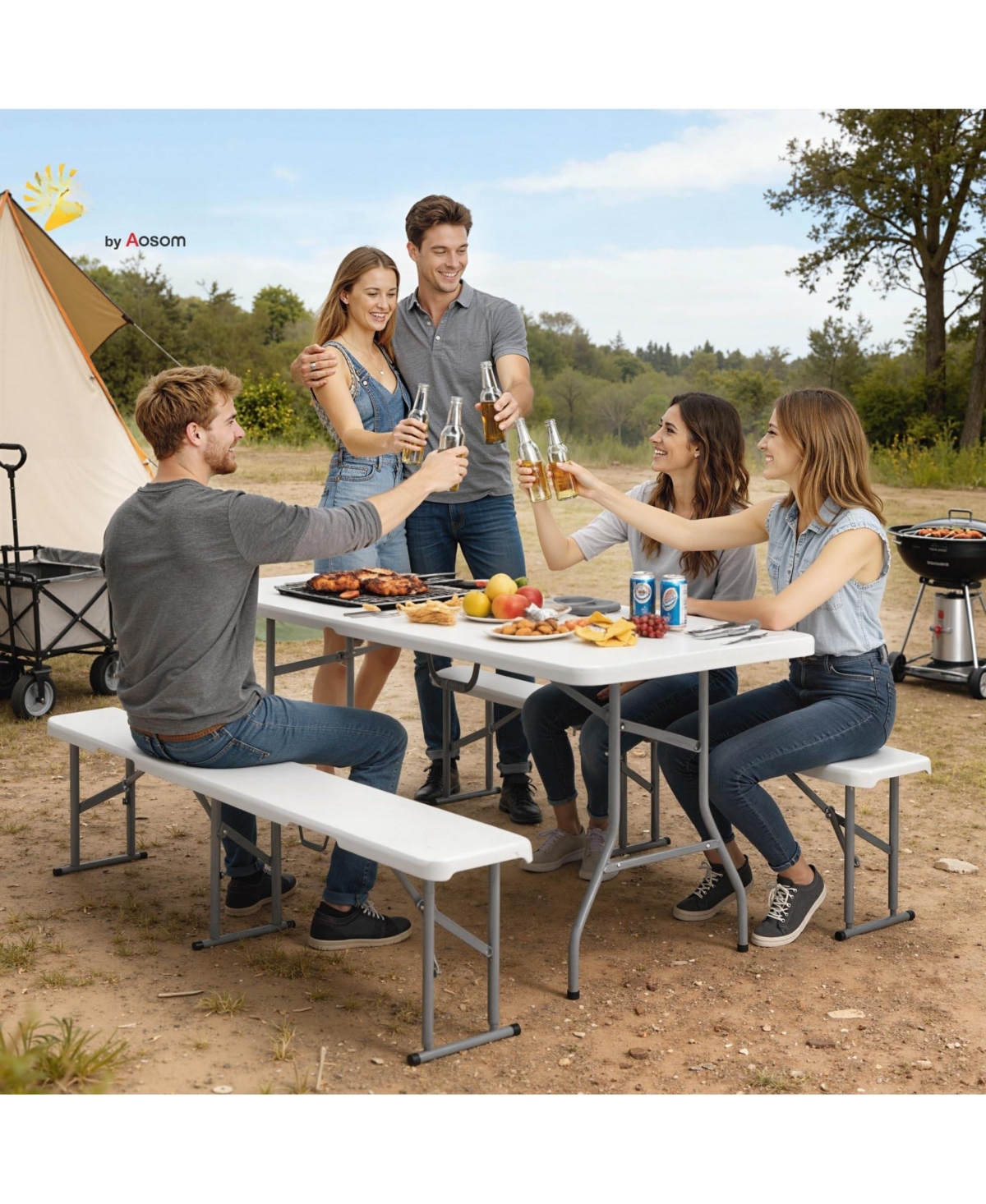 Piscifun 6feet 3 Piece Portable Folding Picnic Table Bench Set Camping Outdoor Indoor Bbq Party Event