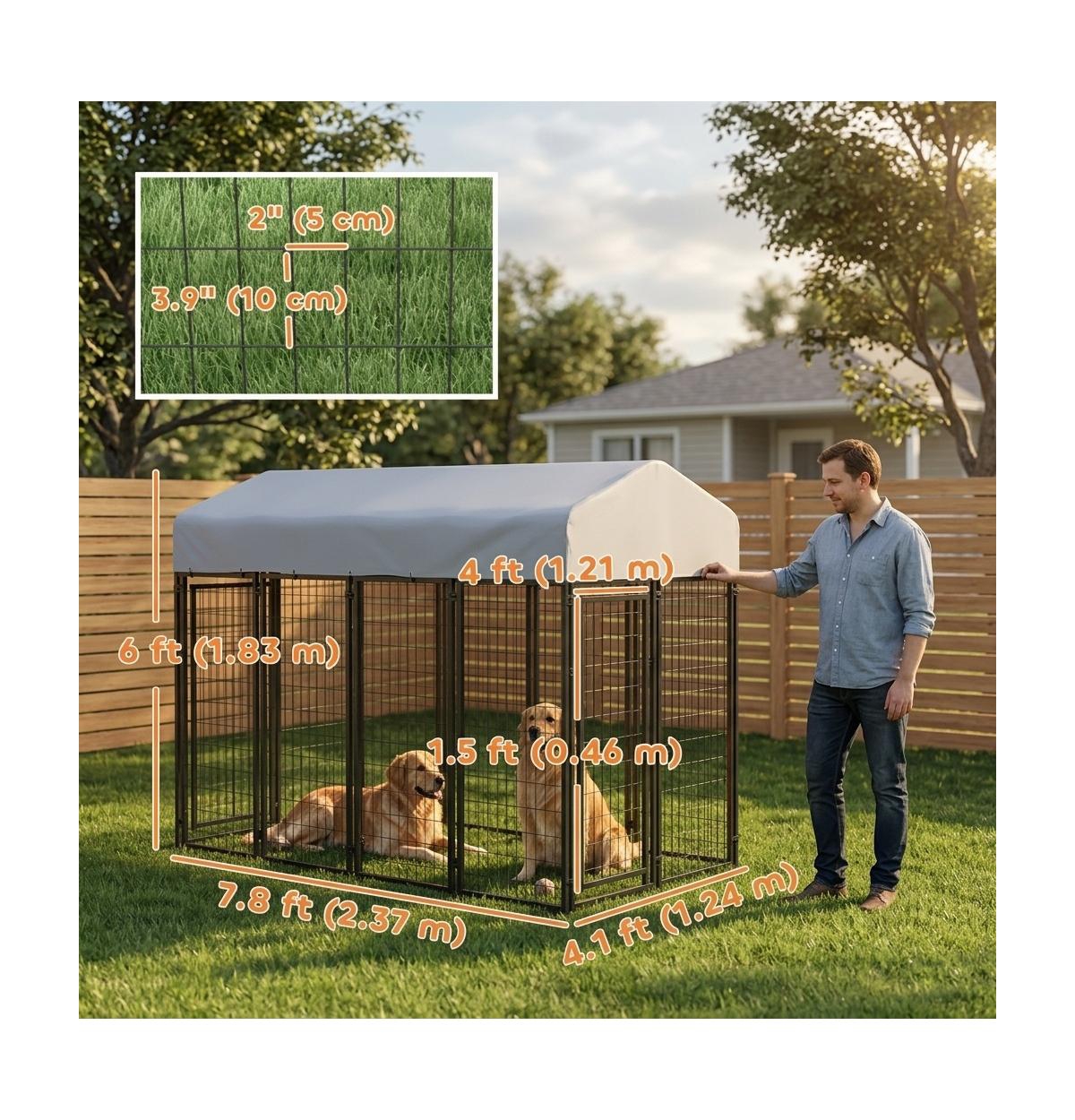 Ruie Two Room Outdoor Dog Kennel with Water Resistant Sun Proof Cover