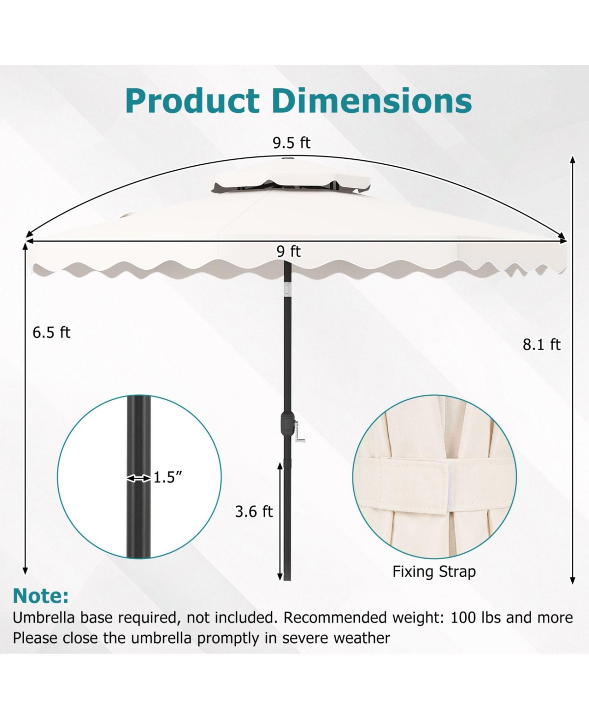 Sugift 9 feet Patio Umbrella with Push Button Tilt Crank Lift and Vented Double Top