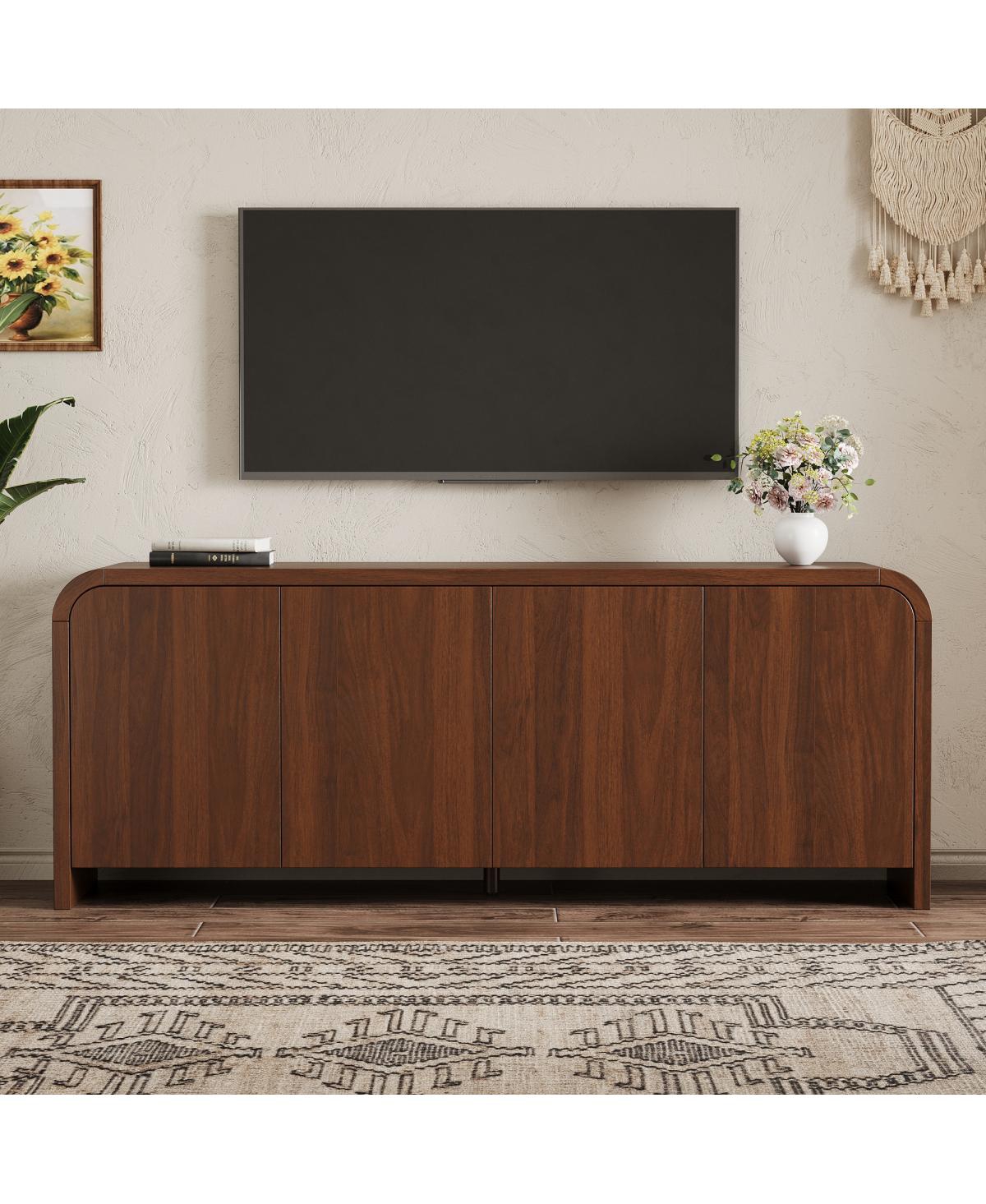 Streamdale Furniture Farmhouse Curved Edge Tv Stand for TVs up to 70", Walnut