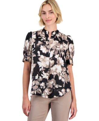 Petite Y-Neck Puff-Sleeve Top