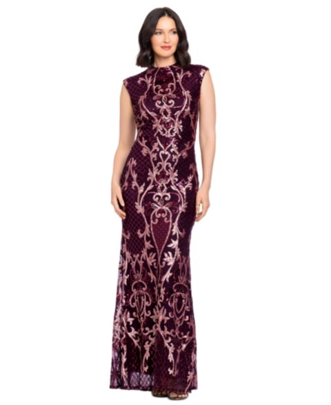 Женское платье B&A By Betsy and Adam Sequin Embroidery Gown, цвет: Винный розовый