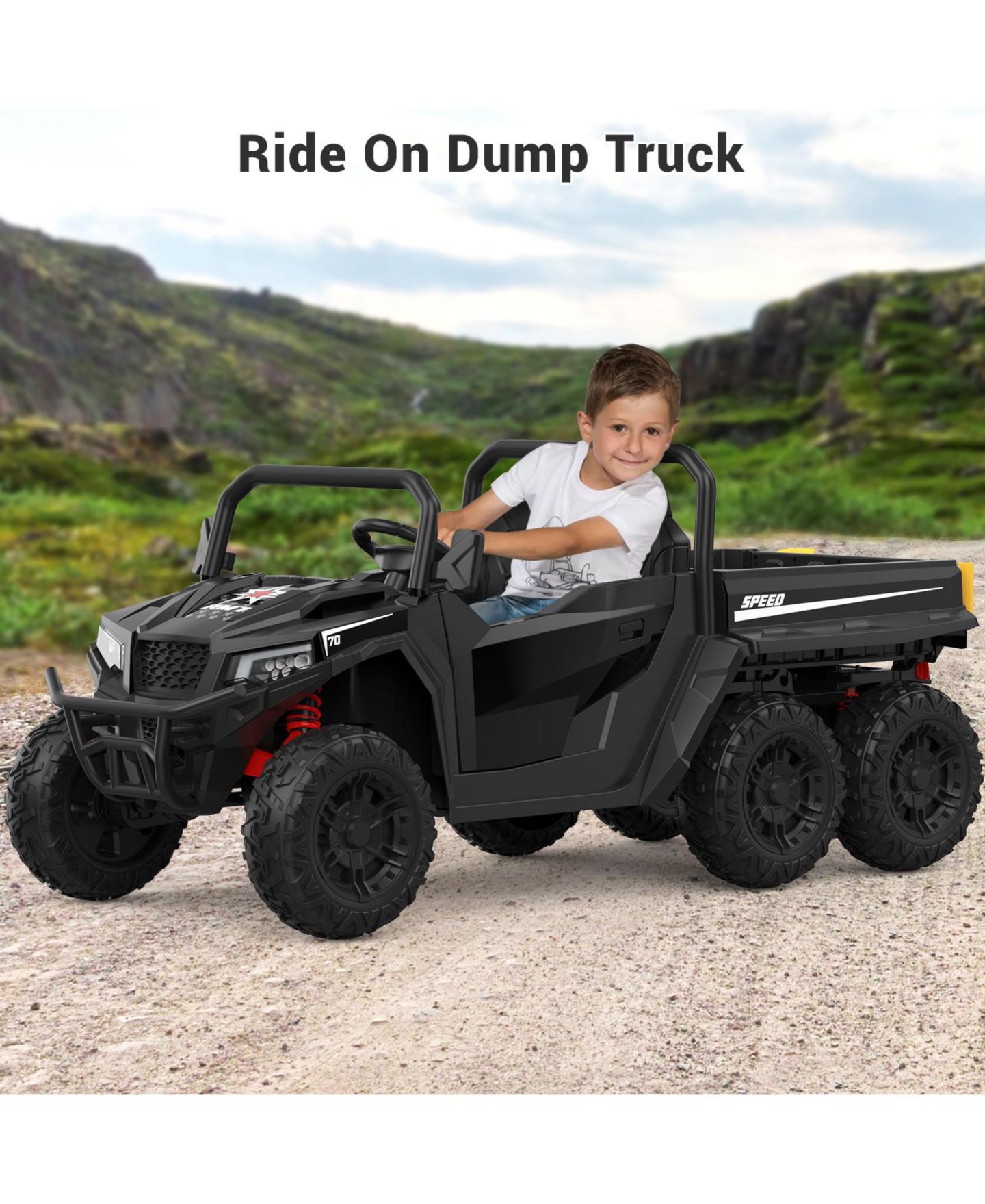 Детская игрушка homfan 24V 6 Wheel Ride-On Dump Truck with Electric Dump Bed, 2-Seater, Ages 3-8, цвет: Чёрный — фото 3