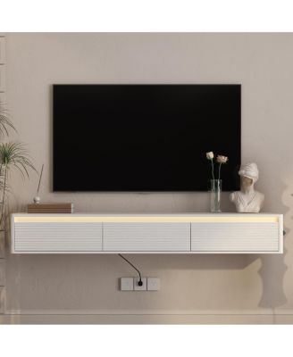 Floating Wall-Mounted TV Stand with LED Lights and Power Outlet