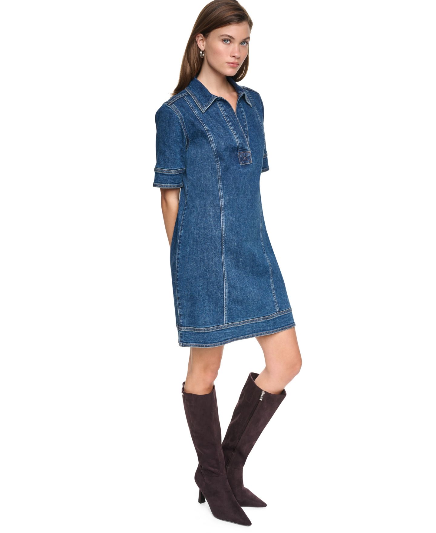 Женское платье DKNY Jeans Collared Trapeze Seamed Denim Dress, цвет: Белый — фото 3