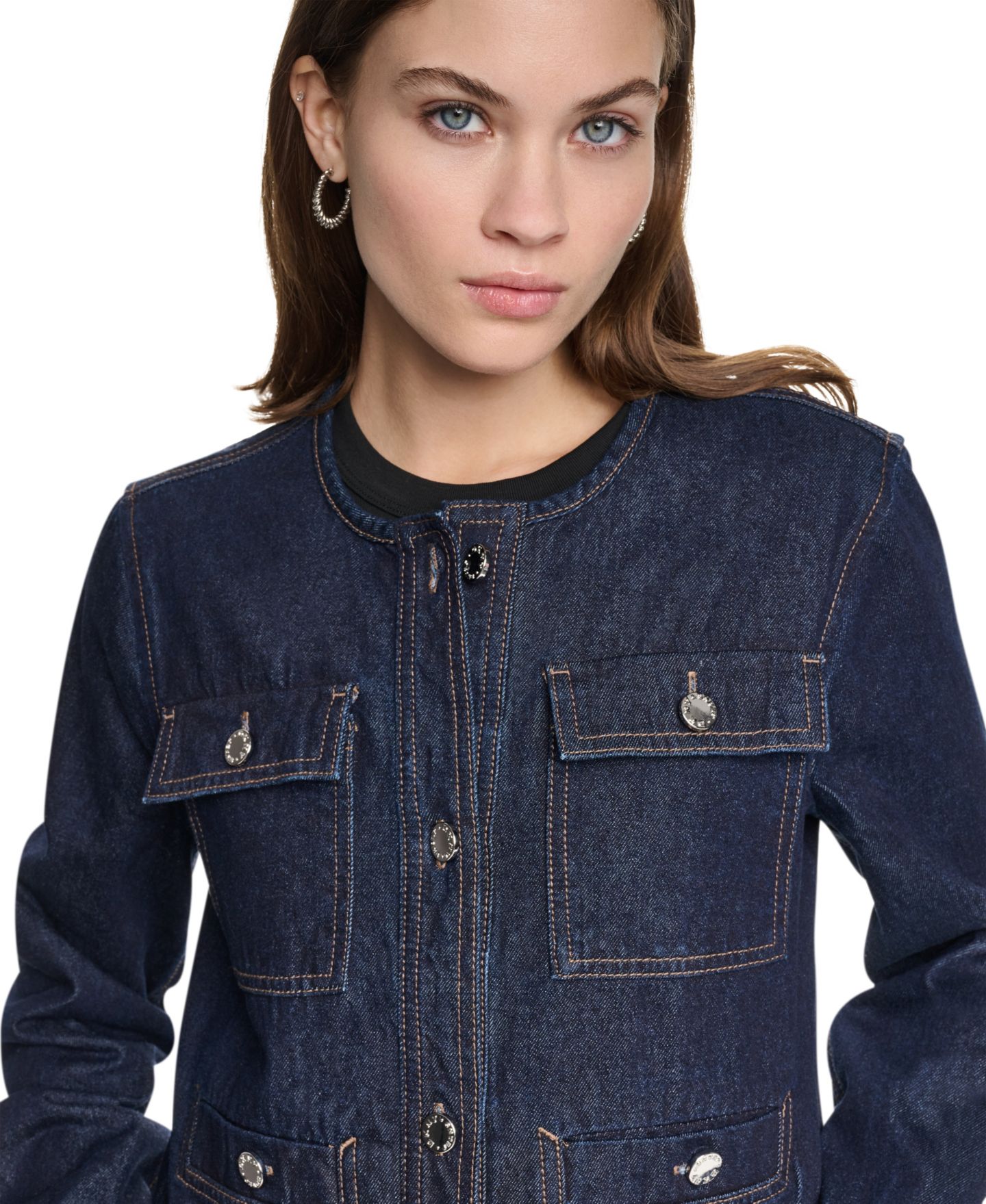 Женская куртка DKNY Jeans Mixed-Media Cropped Denim Jacket, цвет: Гусиная лапка — фото 3