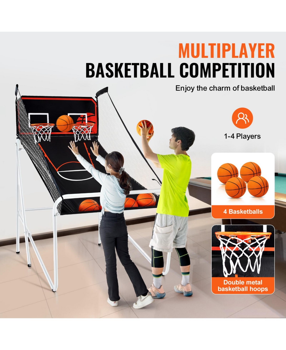 Vevor Foldable Indoor Double Basketball Arcade Game 2 Player Balls
