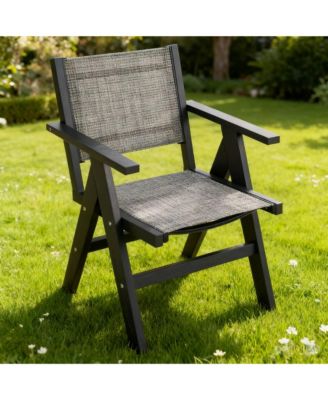 1Piece Outdoor Dining Chair Hips Wood-Like Dining Chair with Woven Seat Ergonomic Armchair