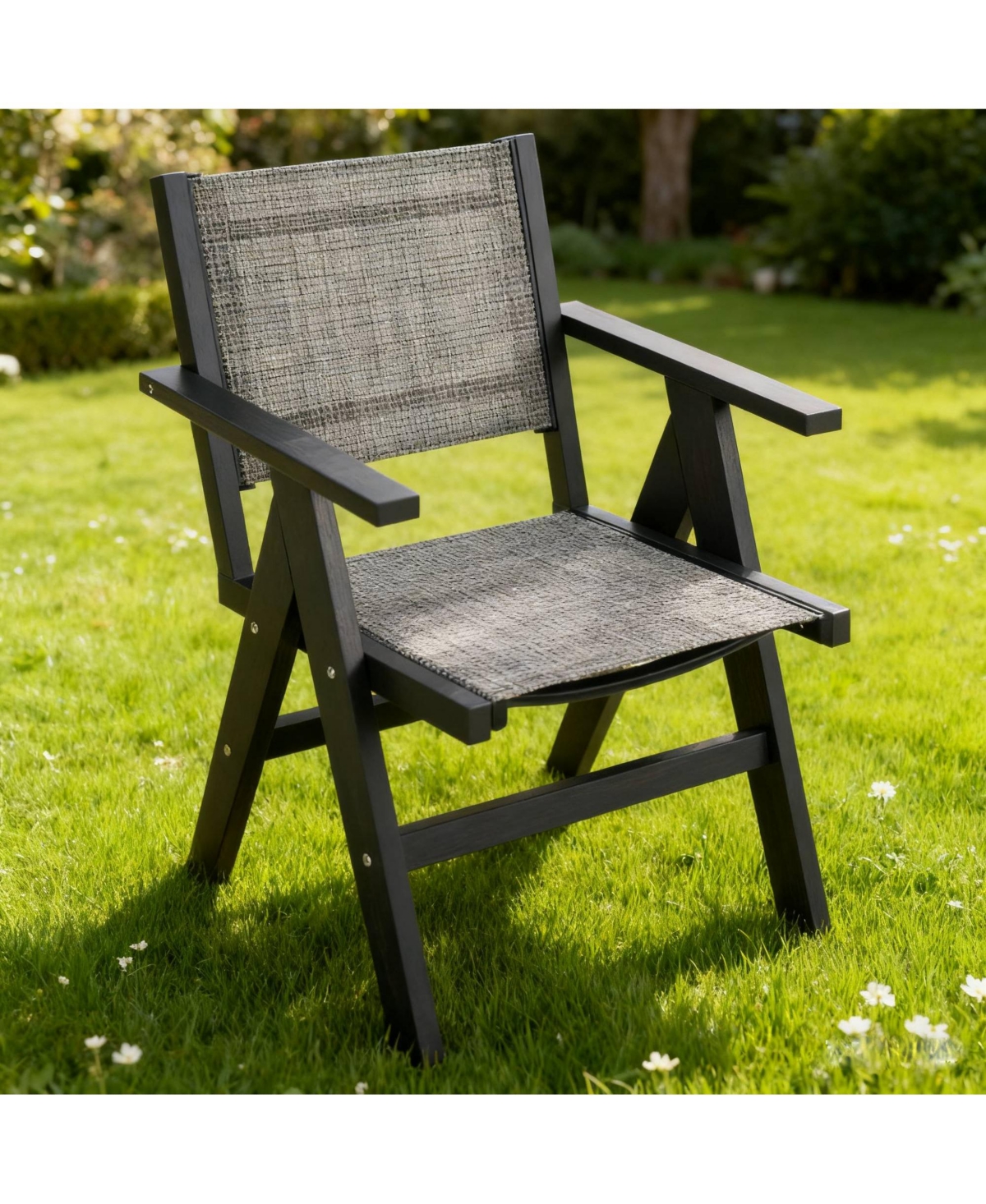 Clihome 1Piece Outdoor Dining Chair Hips Wood-Like with Woven Seat Ergonomic Armchair