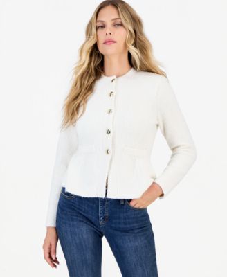 Petite Peplum Crewneck Cardigan