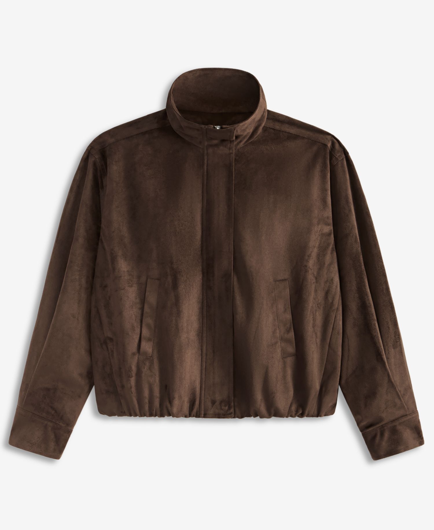 Petite Faux Suede Funnel-Neck Bomber Jacket