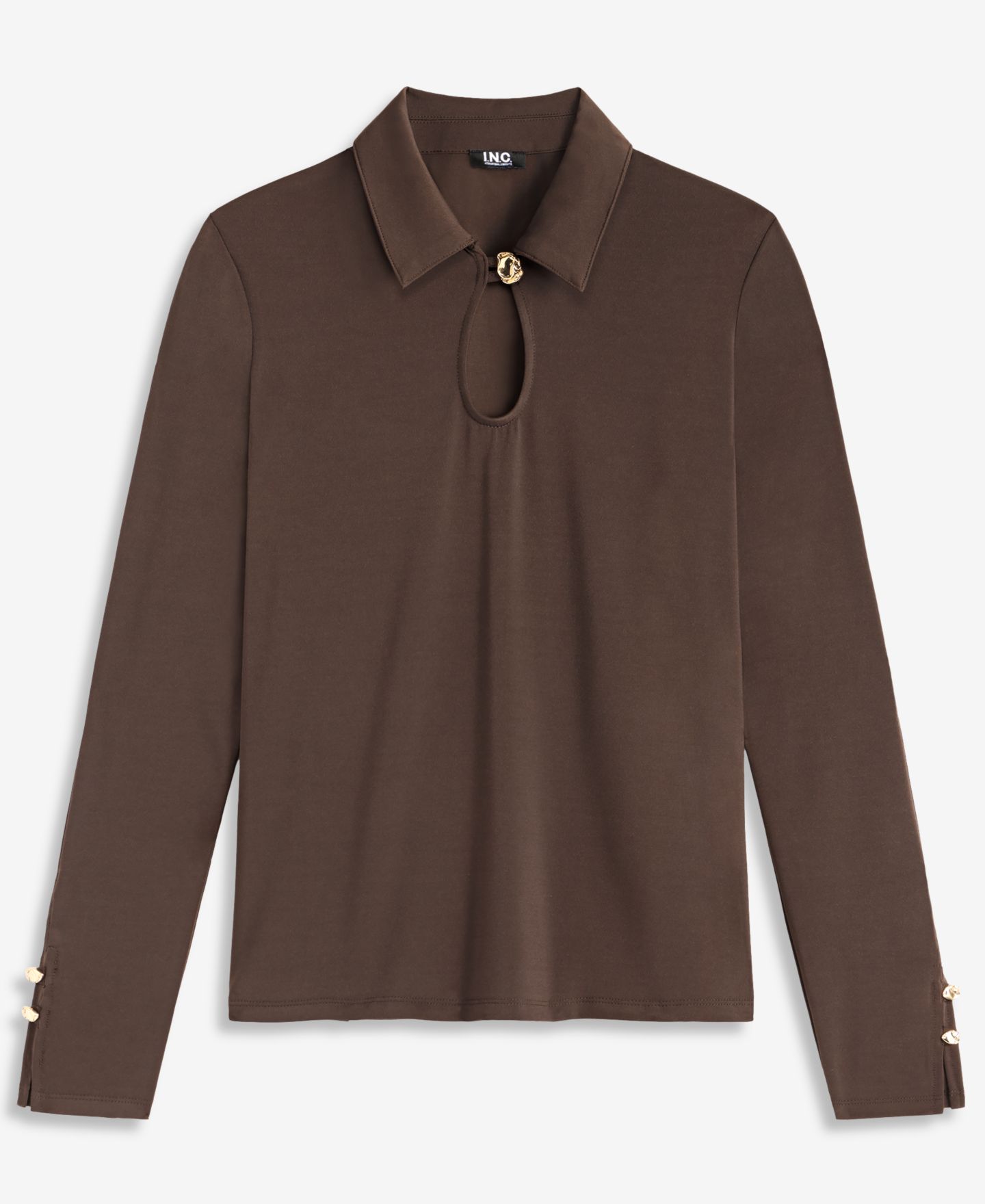 Женская блузка I.N.C. International Concepts Petite Long-Sleeve Point-Collar Keyhole Neckline Blouse, цвет: Кофейный — фото 6
